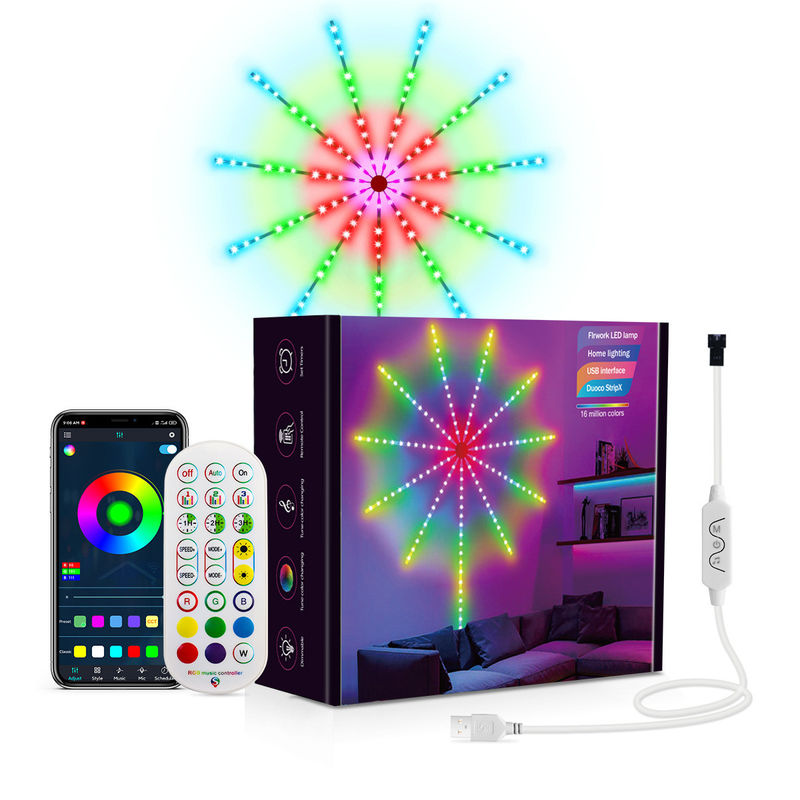 Do fogo de artifício remoto da tira da luz do diodo emissor de luz do pixel da música de DIY APP cor ideal para o Natal